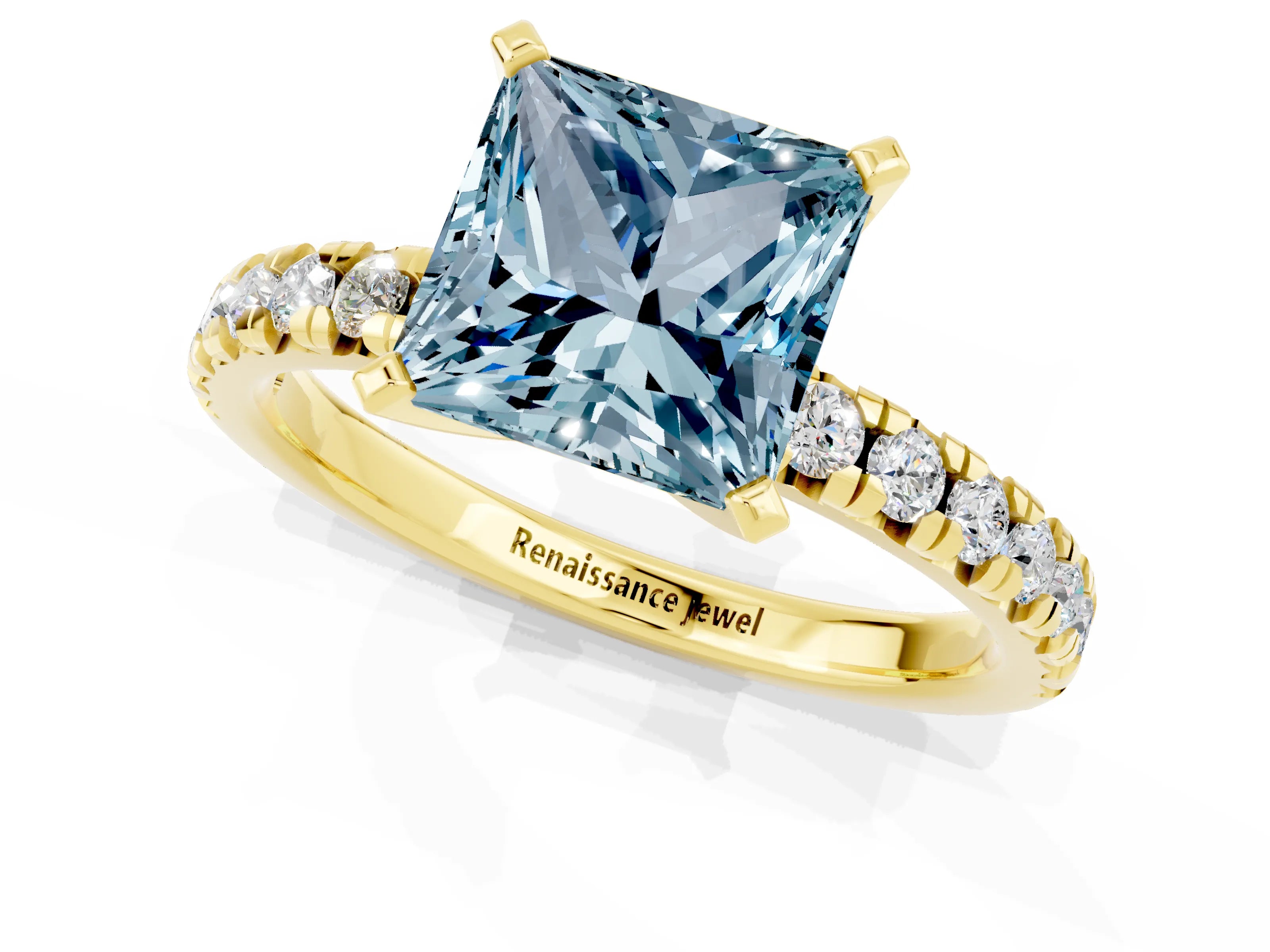 Yellow gold Princess Cut Solitaire Pave Diamond Engagement Ring with Four-Prong Setting_1