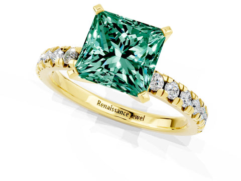 Yellow gold Princess Cut Solitaire Pave Diamond Engagement Ring with Four-Prong Setting_1