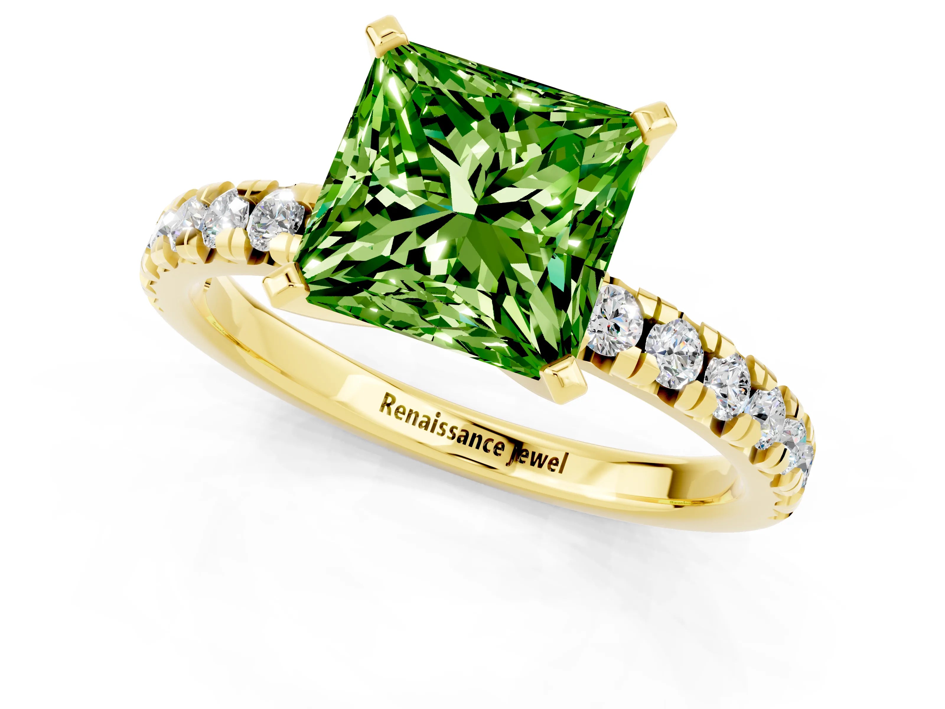 Yellow gold Princess Cut Solitaire Pave Diamond Engagement Ring with Four-Prong Setting_1