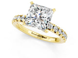 Yellow gold Princess Cut Solitaire Pave Diamond Engagement Ring with Four-Prong Setting_1