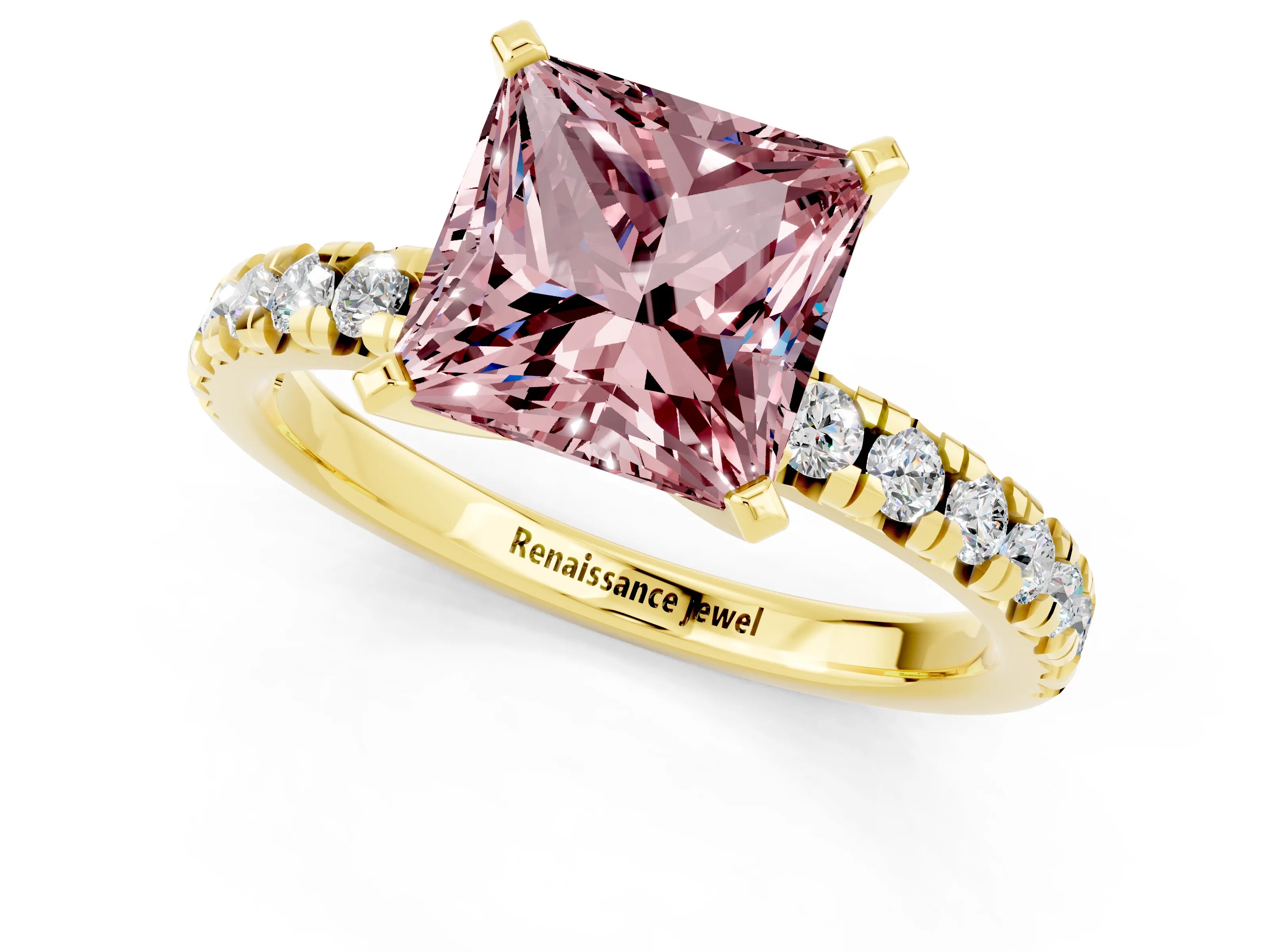 Yellow gold Princess Cut Solitaire Pave Diamond Engagement Ring with Four-Prong Setting_1