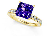 Yellow gold Princess Cut Solitaire Pave Diamond Engagement Ring with Four-Prong Setting_1