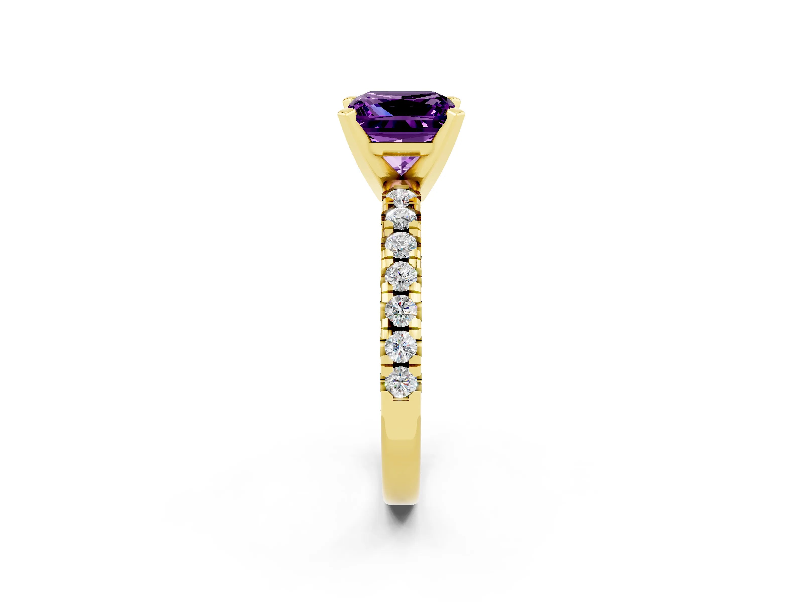 Yellow gold Princess Cut Solitaire Pave Diamond Engagement Ring with Four-Prong Setting_2