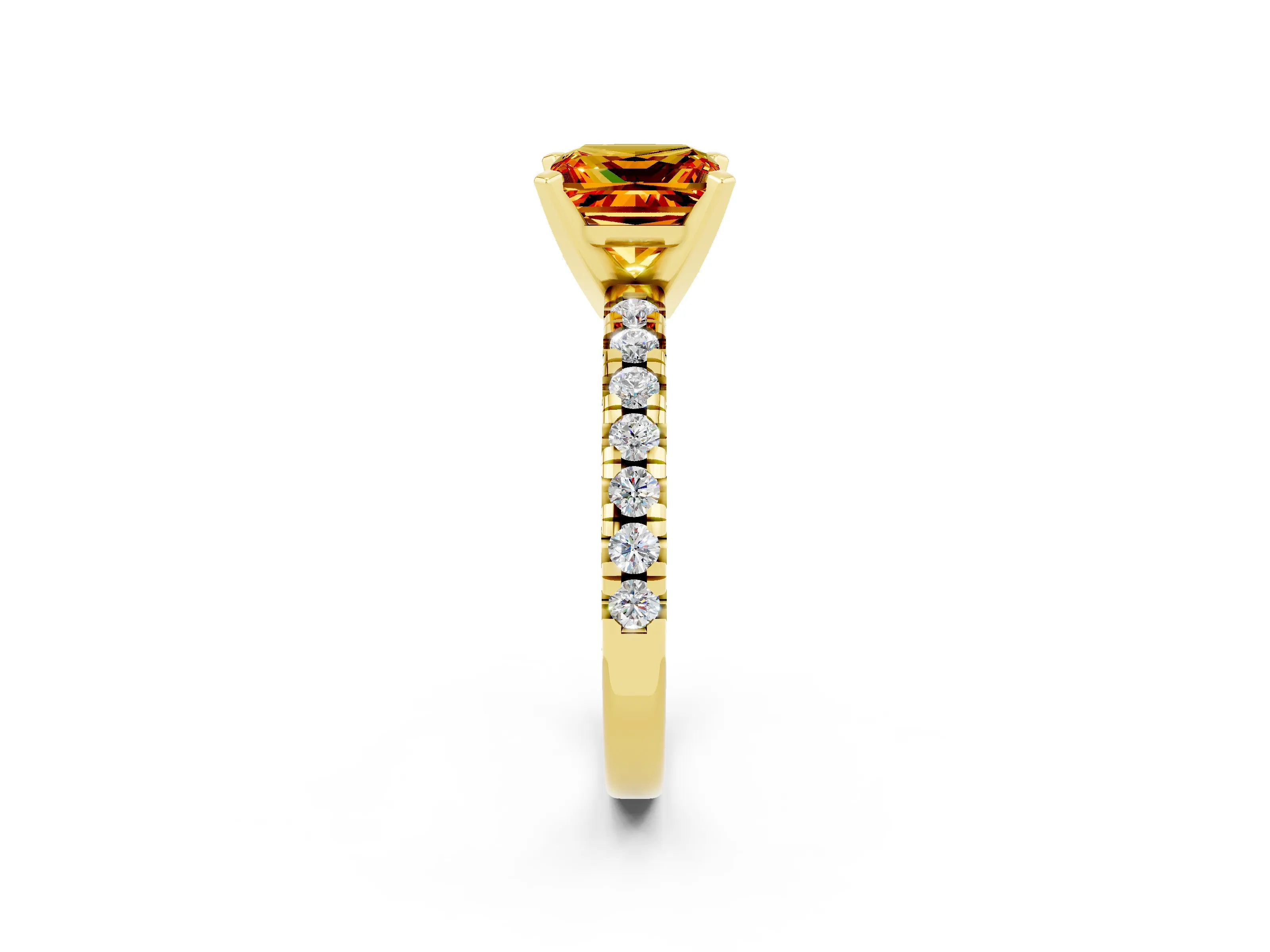 Yellow gold Princess Cut Solitaire Pave Diamond Engagement Ring with Four-Prong Setting_2