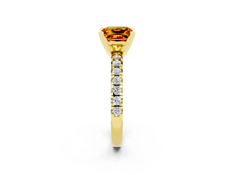 Yellow gold Princess Cut Solitaire Pave Diamond Engagement Ring with Four-Prong Setting_2