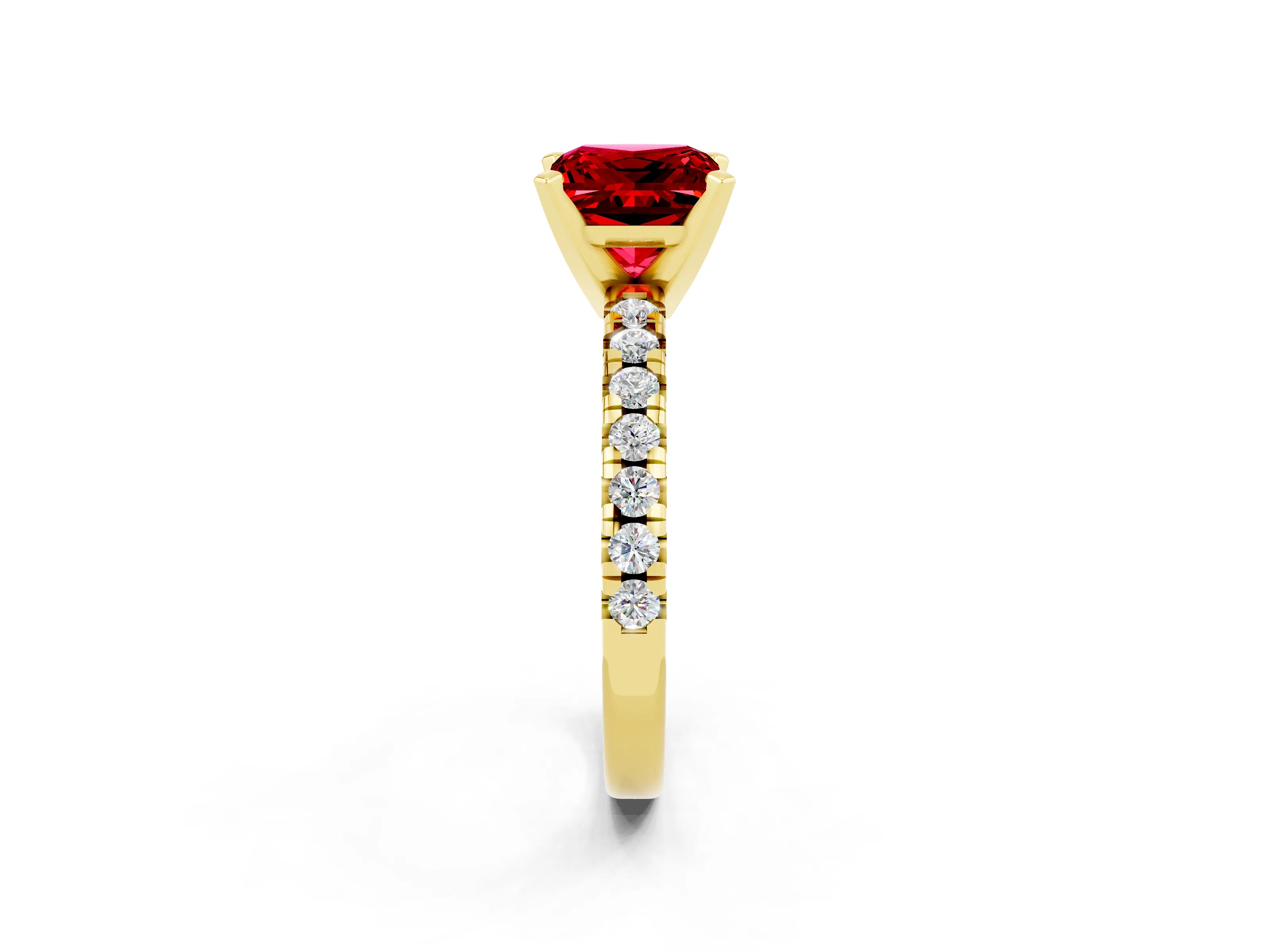 Yellow gold Princess Cut Solitaire Pave Diamond Engagement Ring with Four-Prong Setting_2
