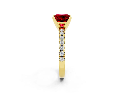 Yellow gold Princess Cut Solitaire Pave Diamond Engagement Ring with Four-Prong Setting_2