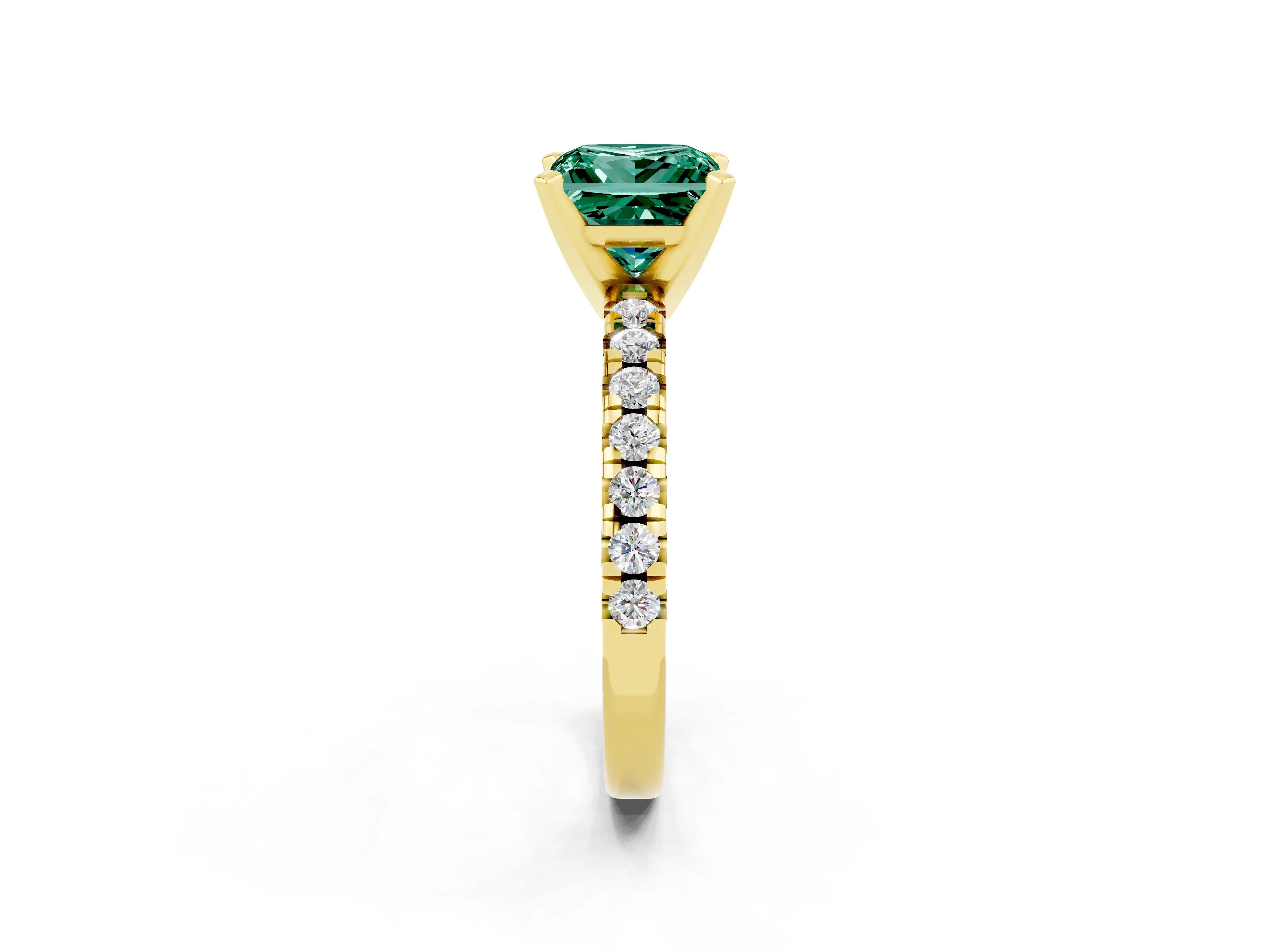 Yellow gold Princess Cut Solitaire Pave Diamond Engagement Ring with Four-Prong Setting_2