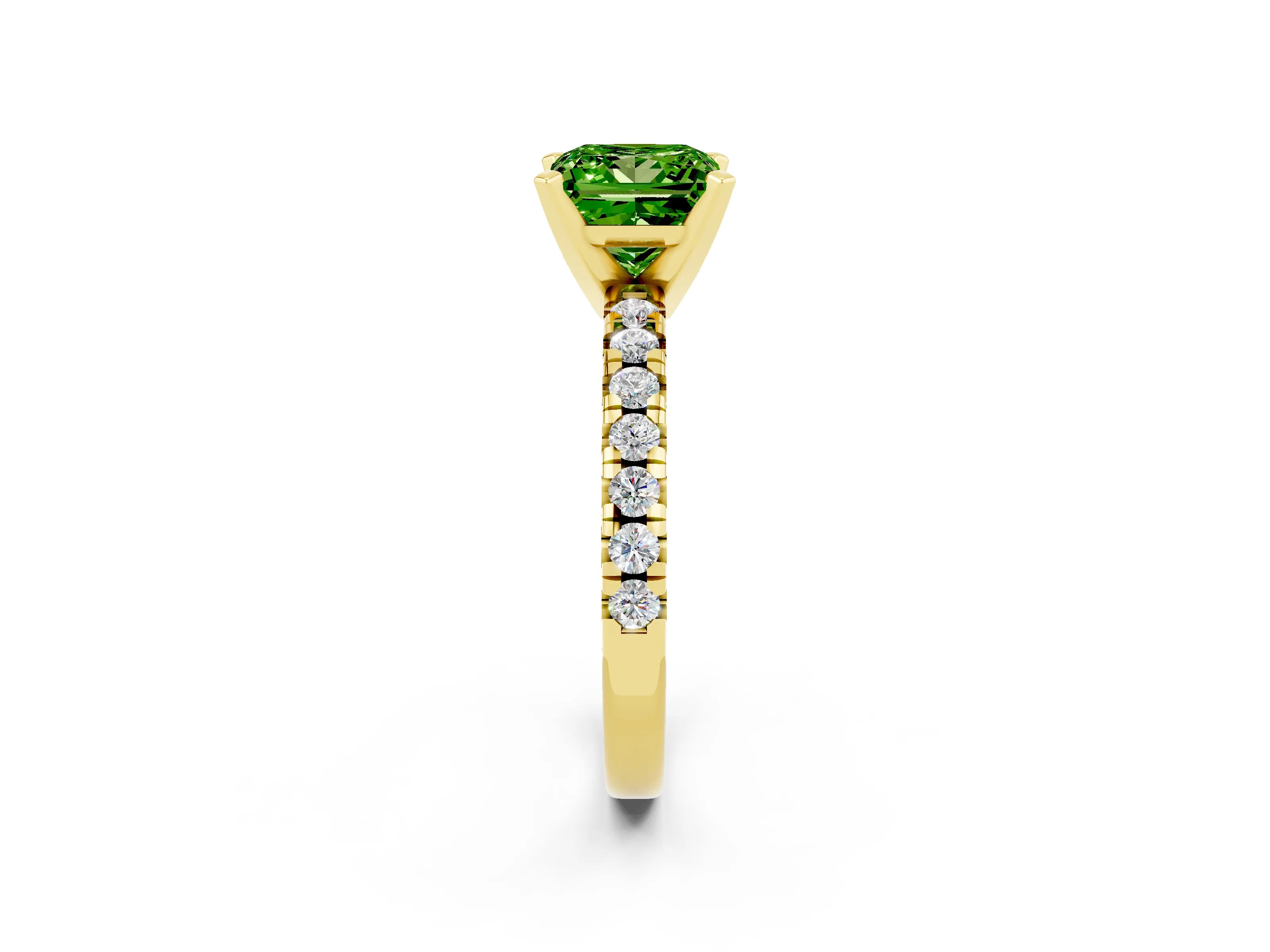 Yellow gold Princess Cut Solitaire Pave Diamond Engagement Ring with Four-Prong Setting_2