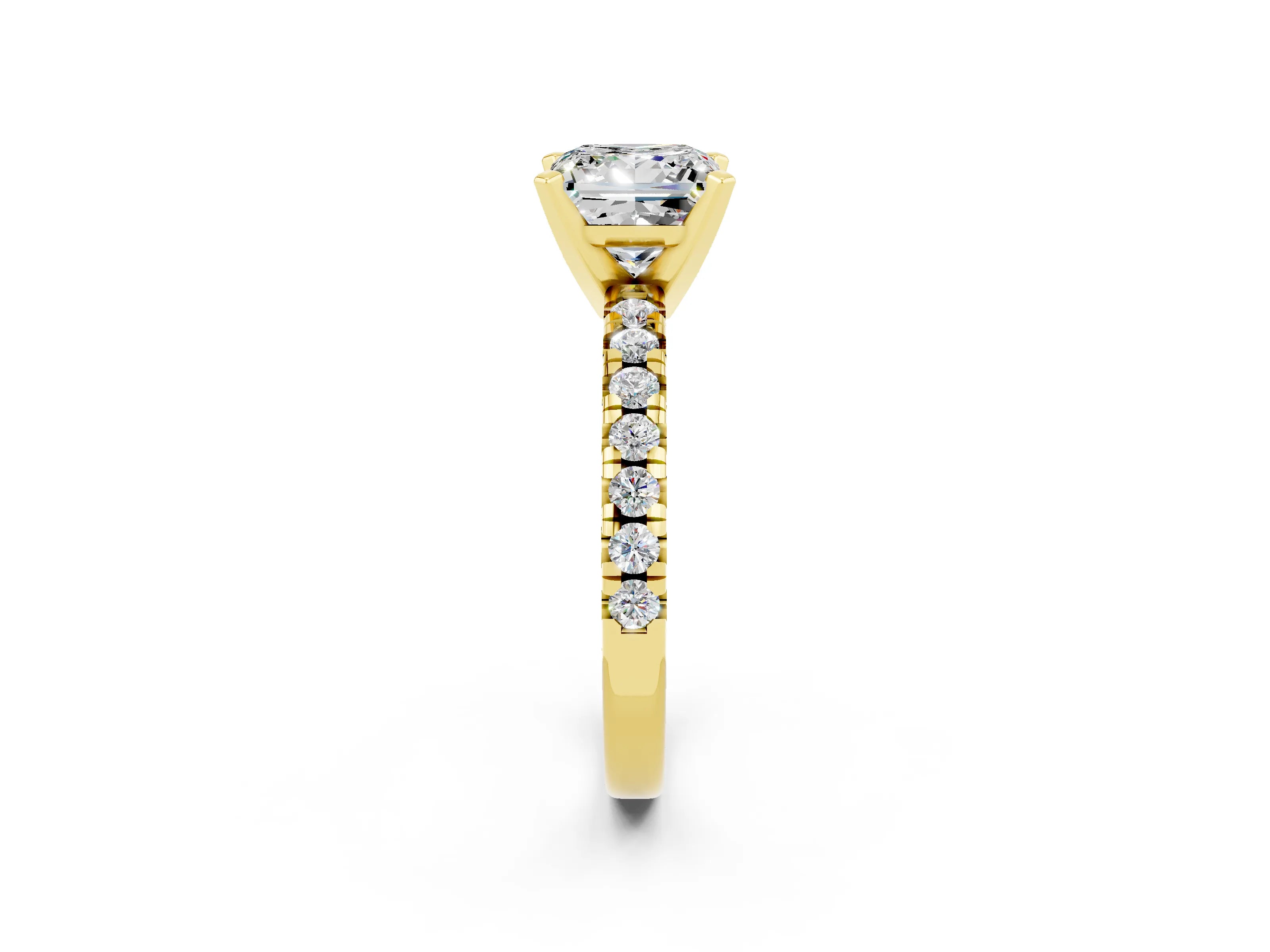 Yellow gold Princess Cut Solitaire Pave Diamond Engagement Ring with Four-Prong Setting_2