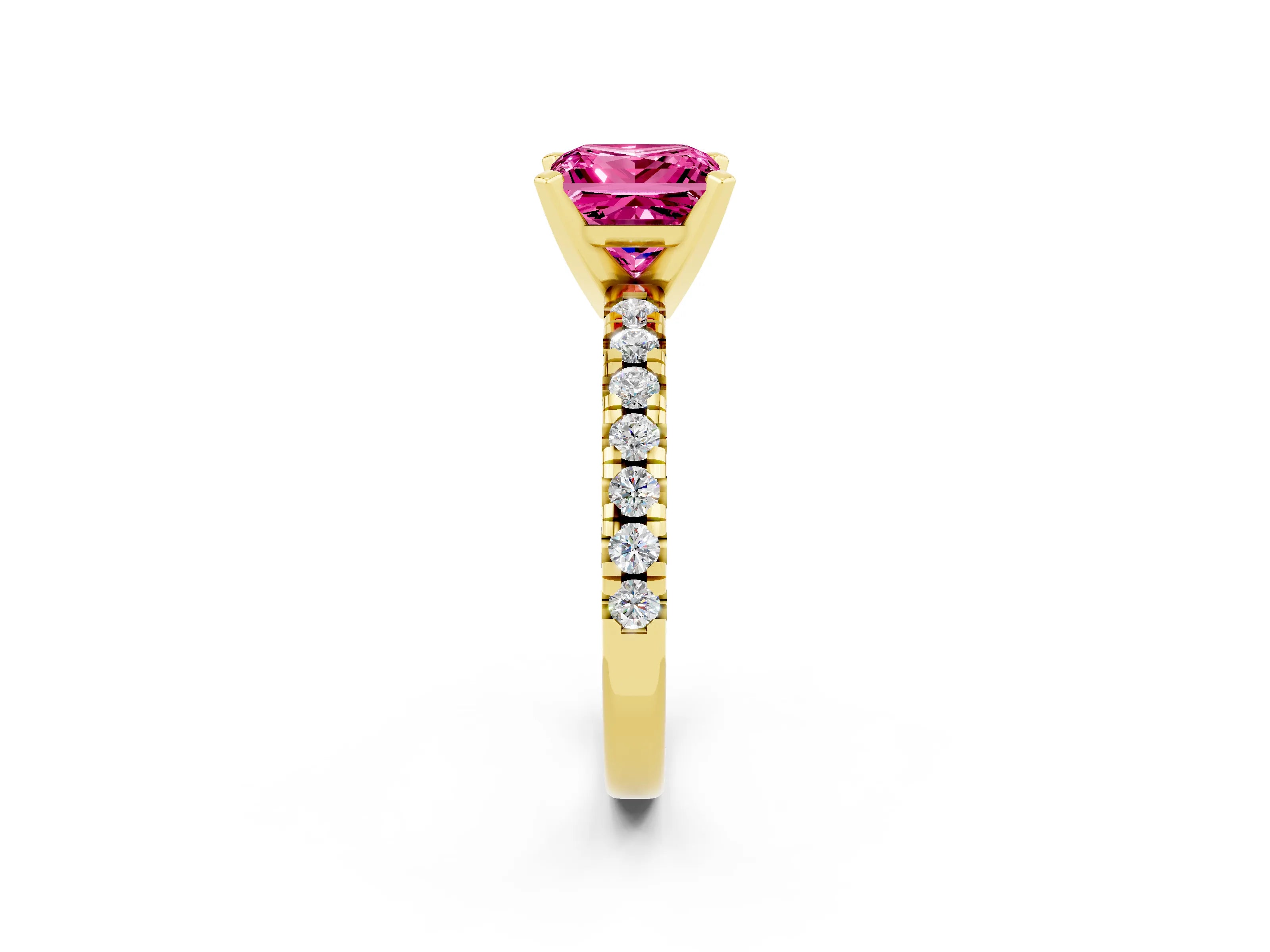 Yellow gold Princess Cut Solitaire Pave Diamond Engagement Ring with Four-Prong Setting_2