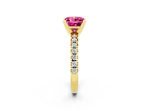 Yellow gold Princess Cut Solitaire Pave Diamond Engagement Ring with Four-Prong Setting_2