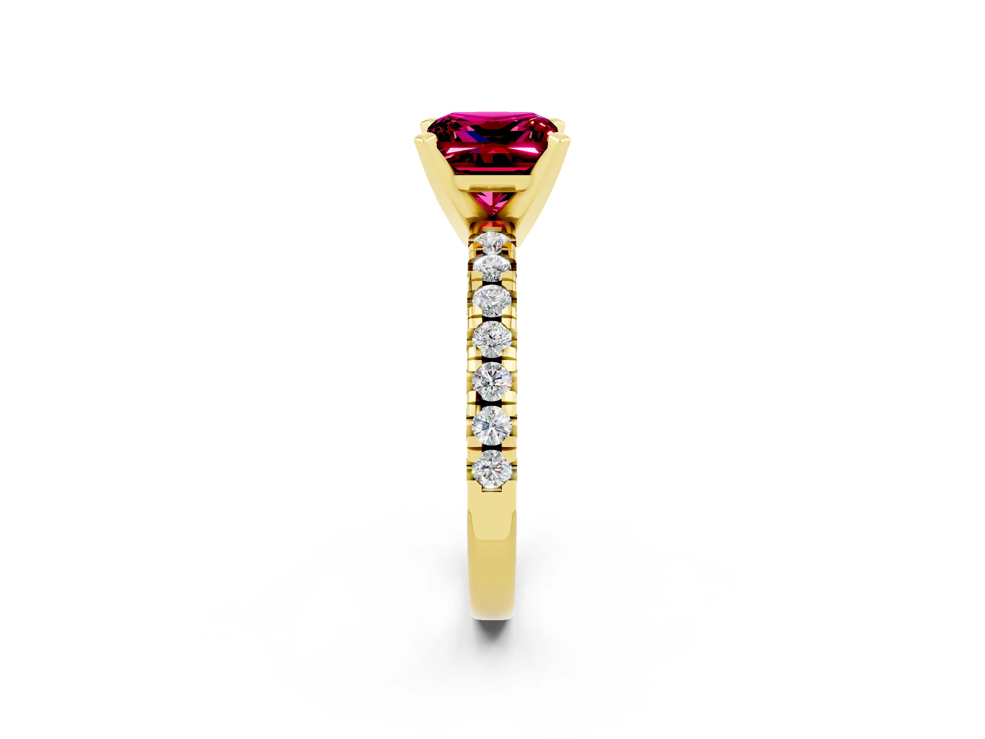 Yellow gold Princess Cut Solitaire Pave Diamond Engagement Ring with Four-Prong Setting_2