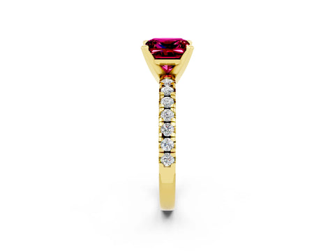 Yellow gold Princess Cut Solitaire Pave Diamond Engagement Ring with Four-Prong Setting_2