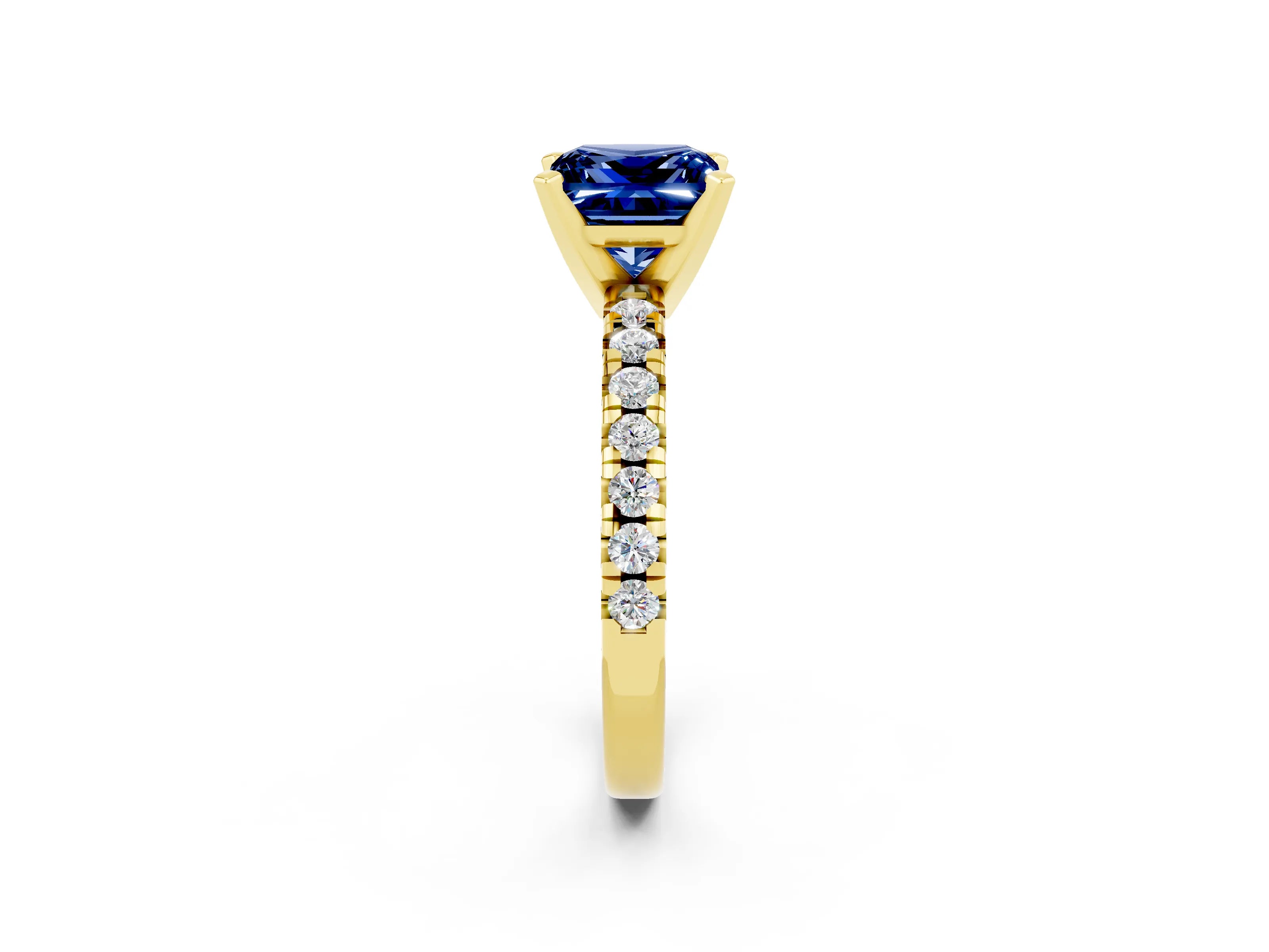 Yellow gold Princess Cut Solitaire Pave Diamond Engagement Ring with Four-Prong Setting_2