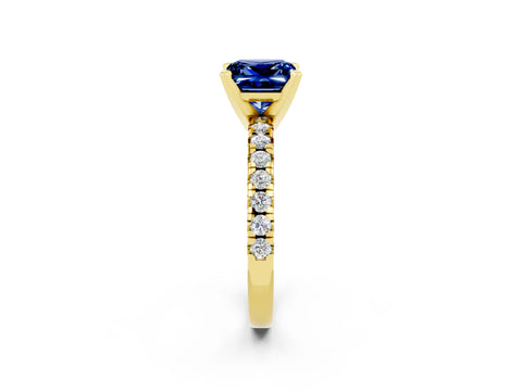 Yellow gold Princess Cut Solitaire Pave Diamond Engagement Ring with Four-Prong Setting_2