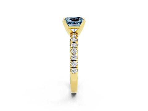 Yellow gold Princess Cut Solitaire Pave Diamond Engagement Ring with Four-Prong Setting_2