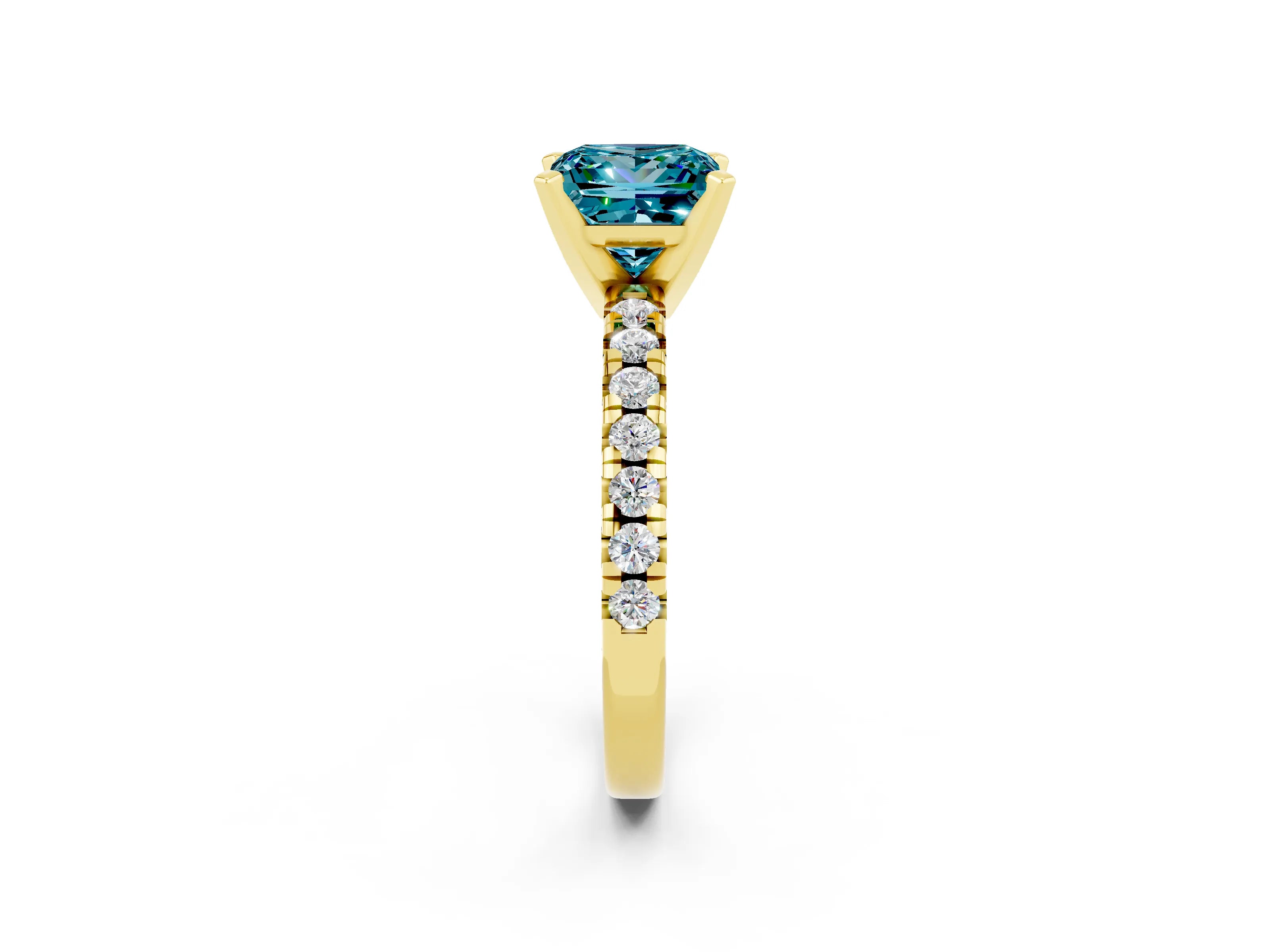 Yellow gold Princess Cut Solitaire Pave Diamond Engagement Ring with Four-Prong Setting_2