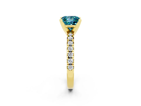 Yellow gold Princess Cut Solitaire Pave Diamond Engagement Ring with Four-Prong Setting_2