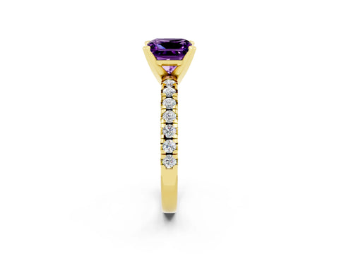 Yellow gold Princess Cut Solitaire Pave Diamond Engagement Ring with Four-Prong Setting_2