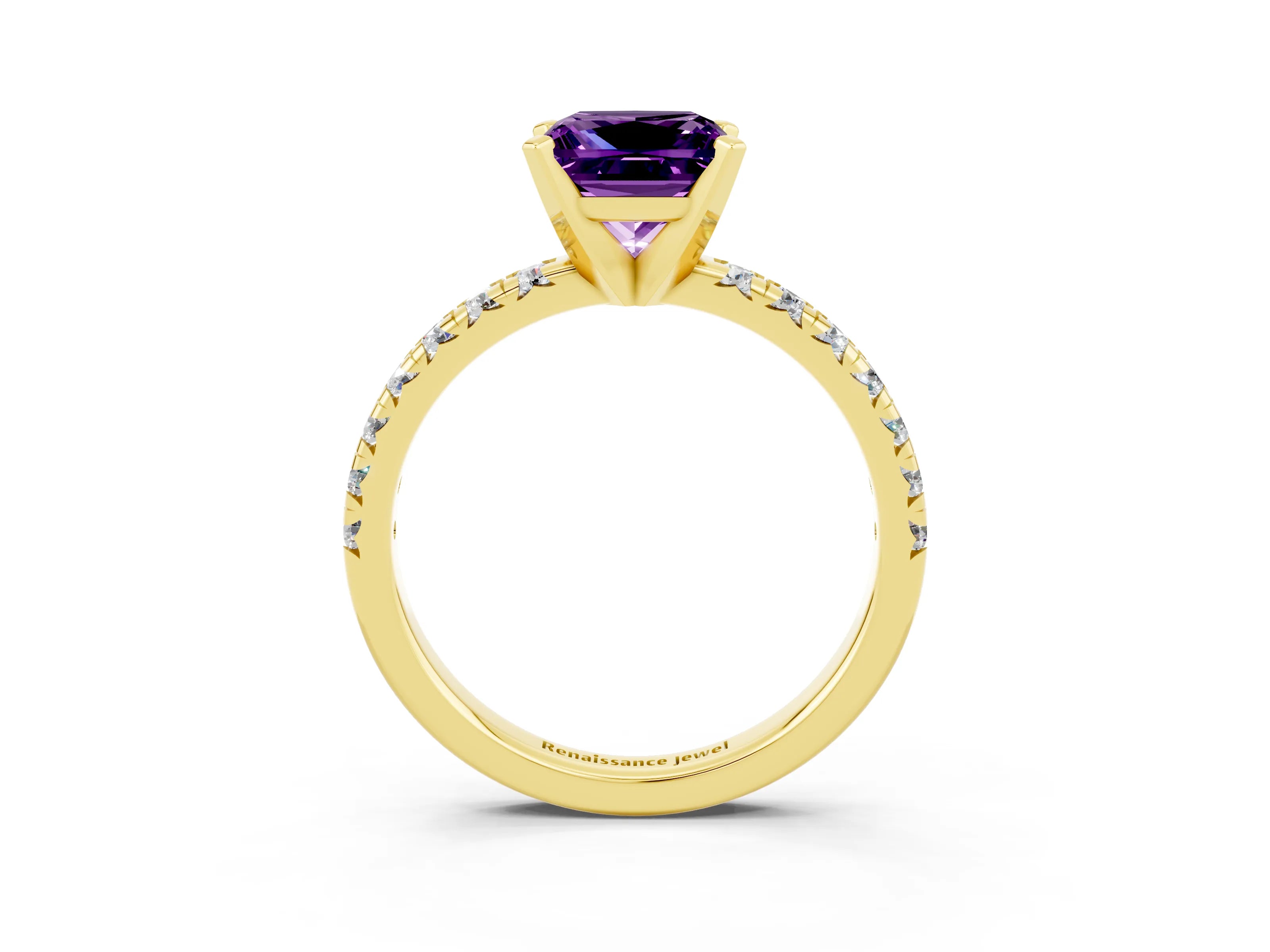 Yellow gold Princess Cut Solitaire Pave Diamond Engagement Ring with Four-Prong Setting_3
