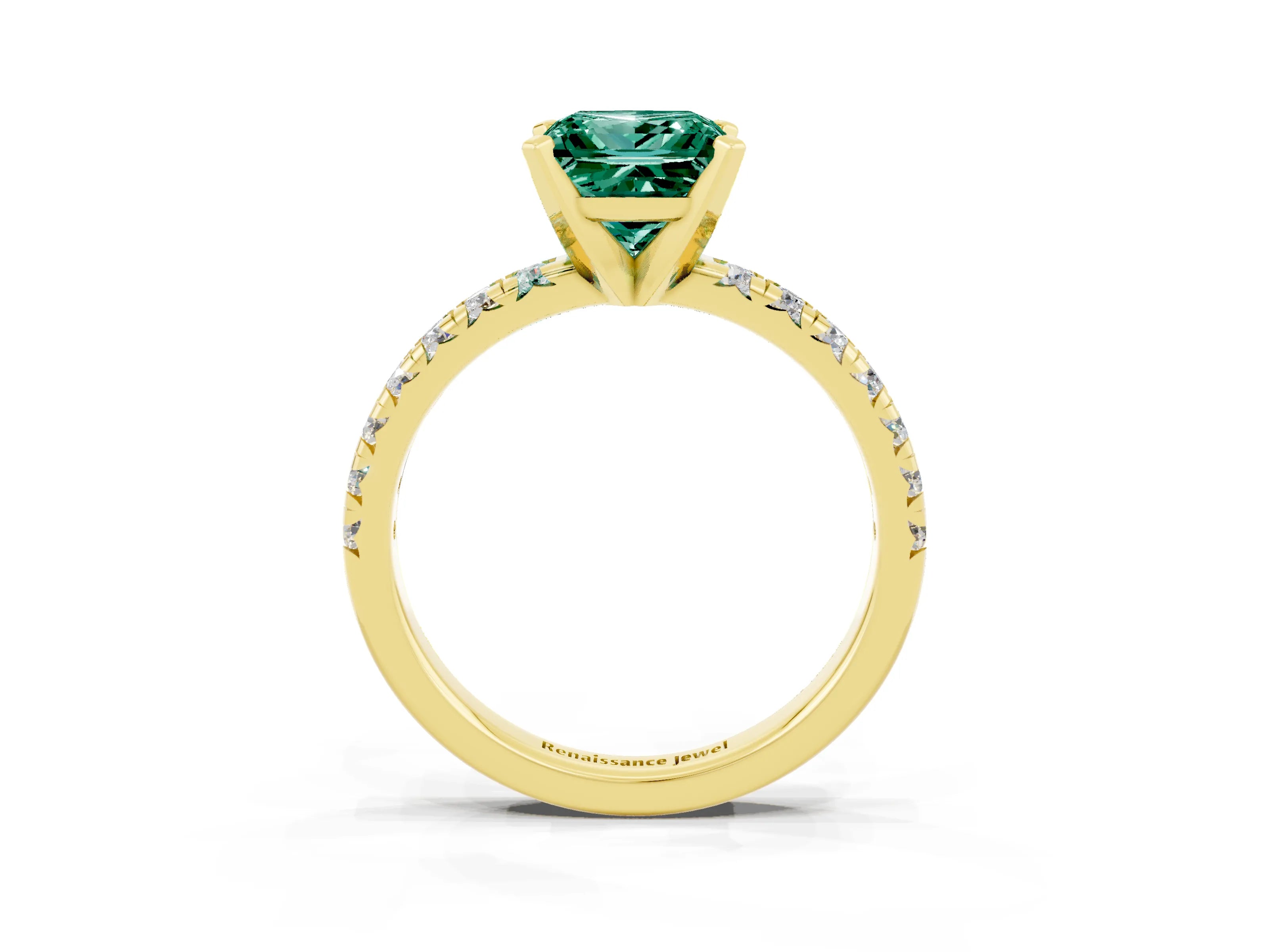 Yellow gold Princess Cut Solitaire Pave Diamond Engagement Ring with Four-Prong Setting_3