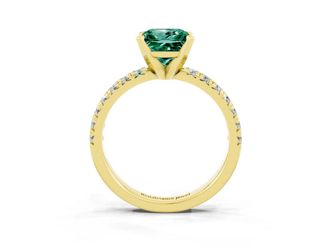 Yellow gold Princess Cut Solitaire Pave Diamond Engagement Ring with Four-Prong Setting_3