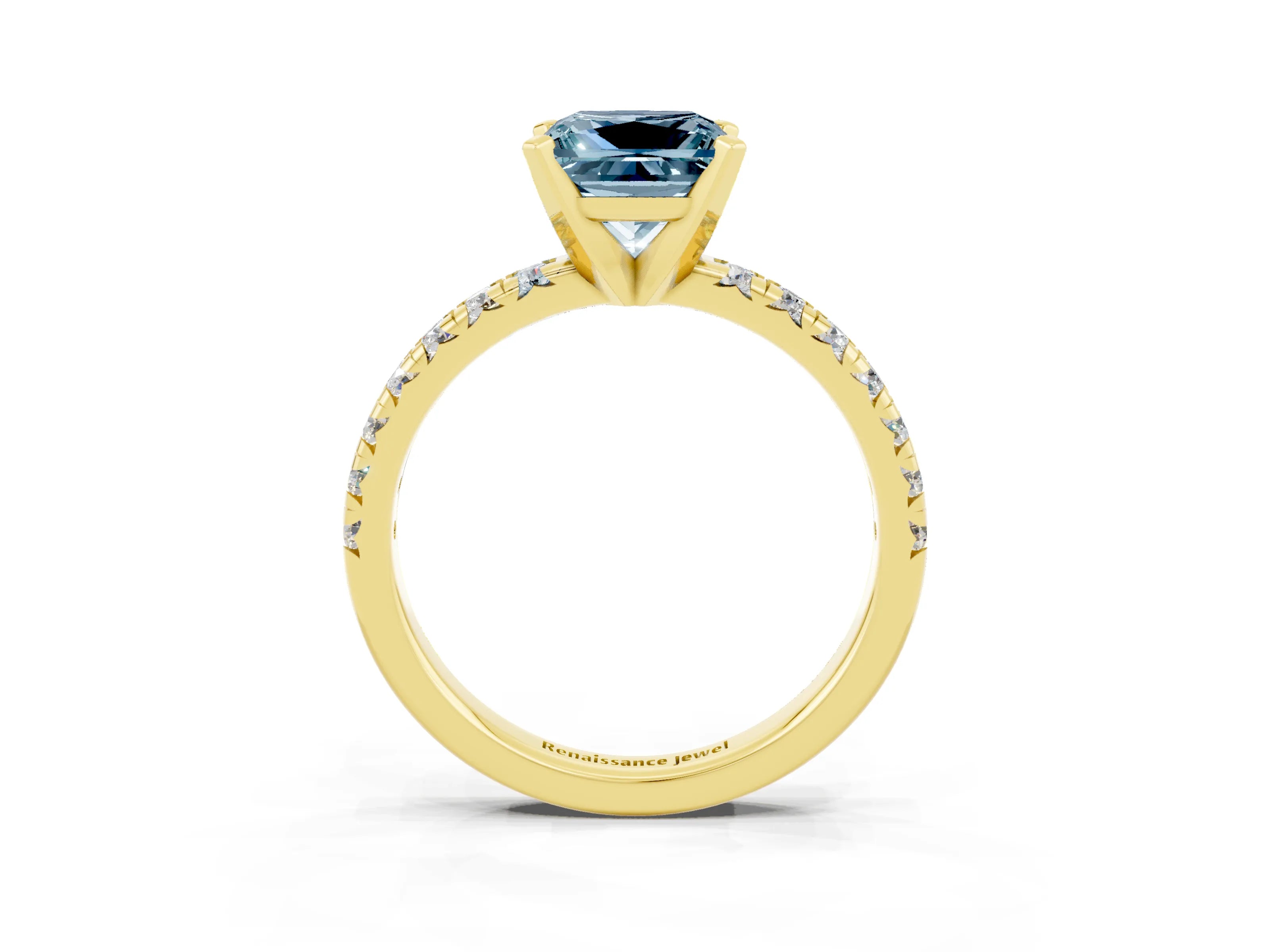Yellow gold Princess Cut Solitaire Pave Diamond Engagement Ring with Four-Prong Setting_3