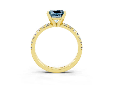 Yellow gold Princess Cut Solitaire Pave Diamond Engagement Ring with Four-Prong Setting_3