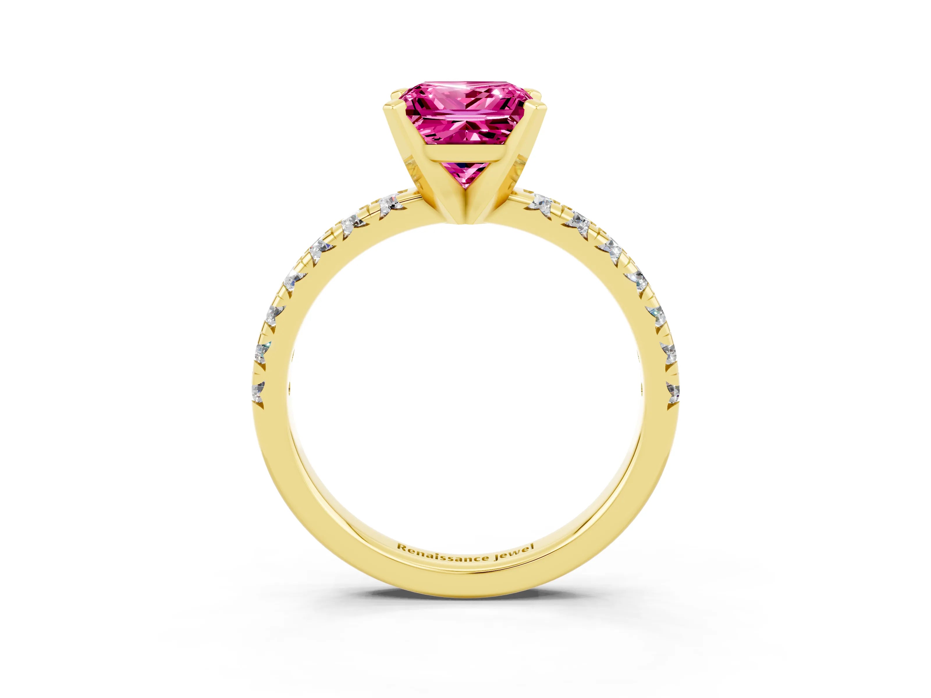 Yellow gold Princess Cut Solitaire Pave Diamond Engagement Ring with Four-Prong Setting_3