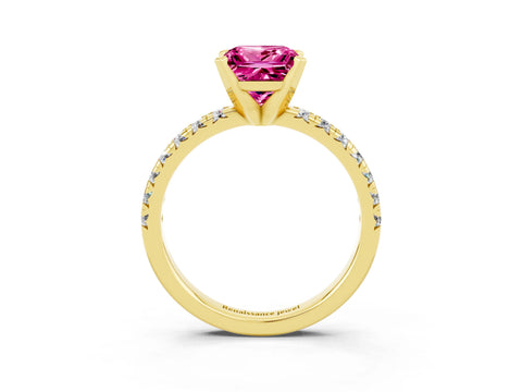 Yellow gold Princess Cut Solitaire Pave Diamond Engagement Ring with Four-Prong Setting_3