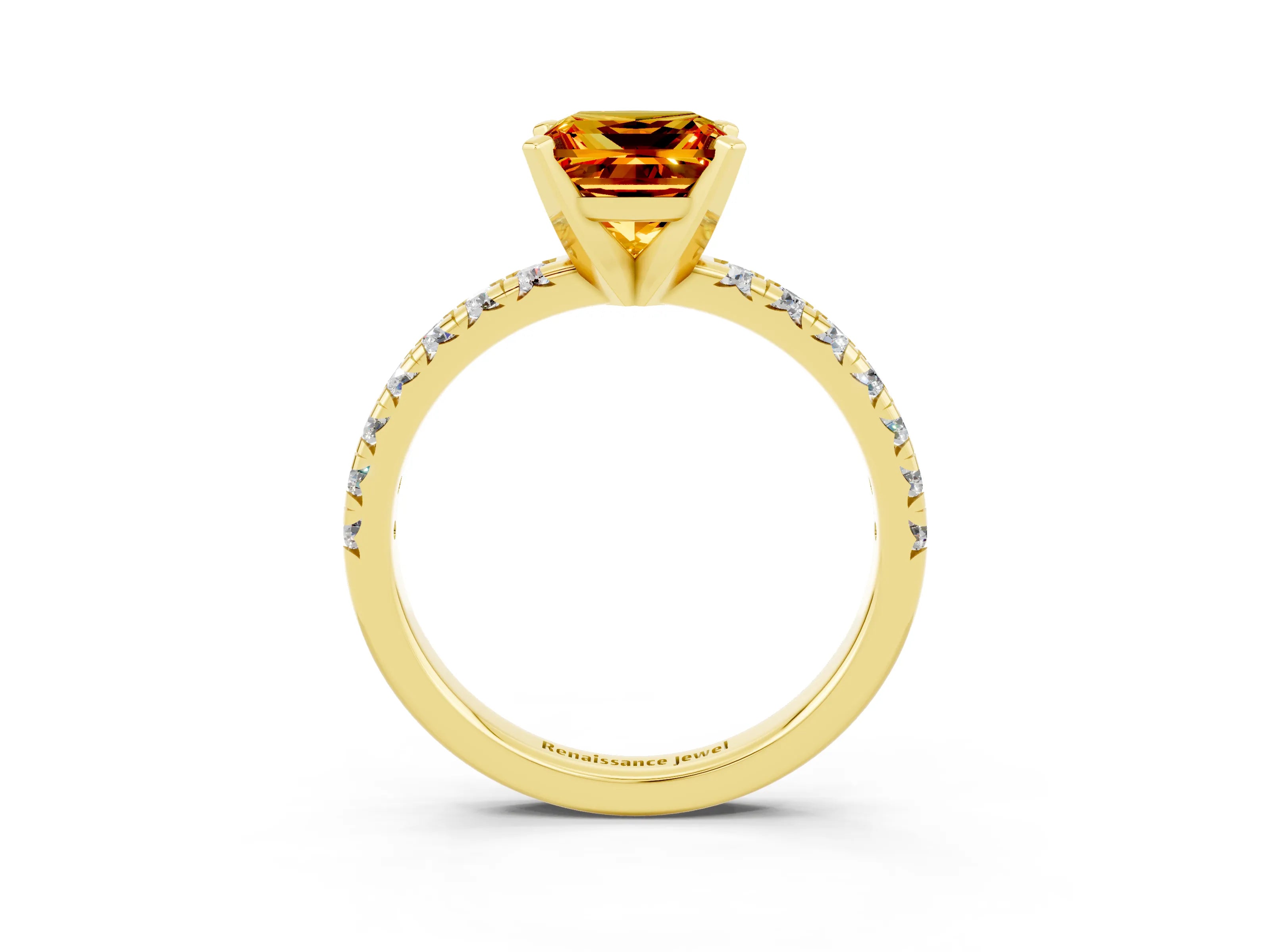 Yellow gold Princess Cut Solitaire Pave Diamond Engagement Ring with Four-Prong Setting_3