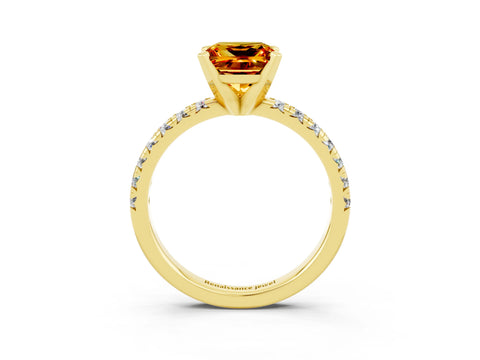 Yellow gold Princess Cut Solitaire Pave Diamond Engagement Ring with Four-Prong Setting_3