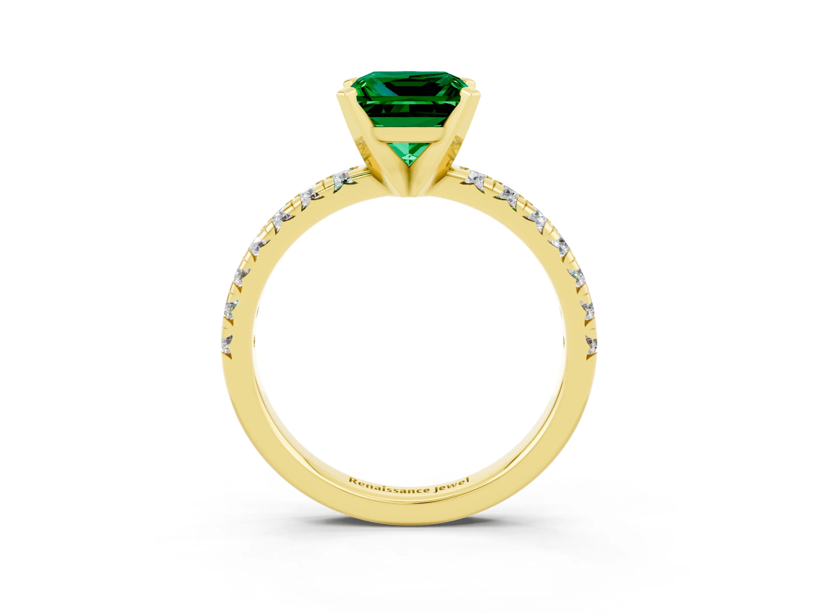 Yellow gold Princess Cut Solitaire Pave Diamond Engagement Ring with Four-Prong Setting_3