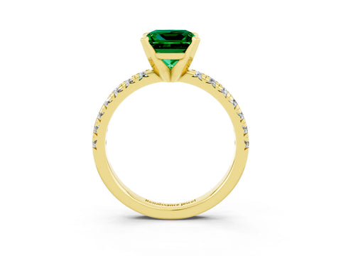Yellow gold Princess Cut Solitaire Pave Diamond Engagement Ring with Four-Prong Setting_3