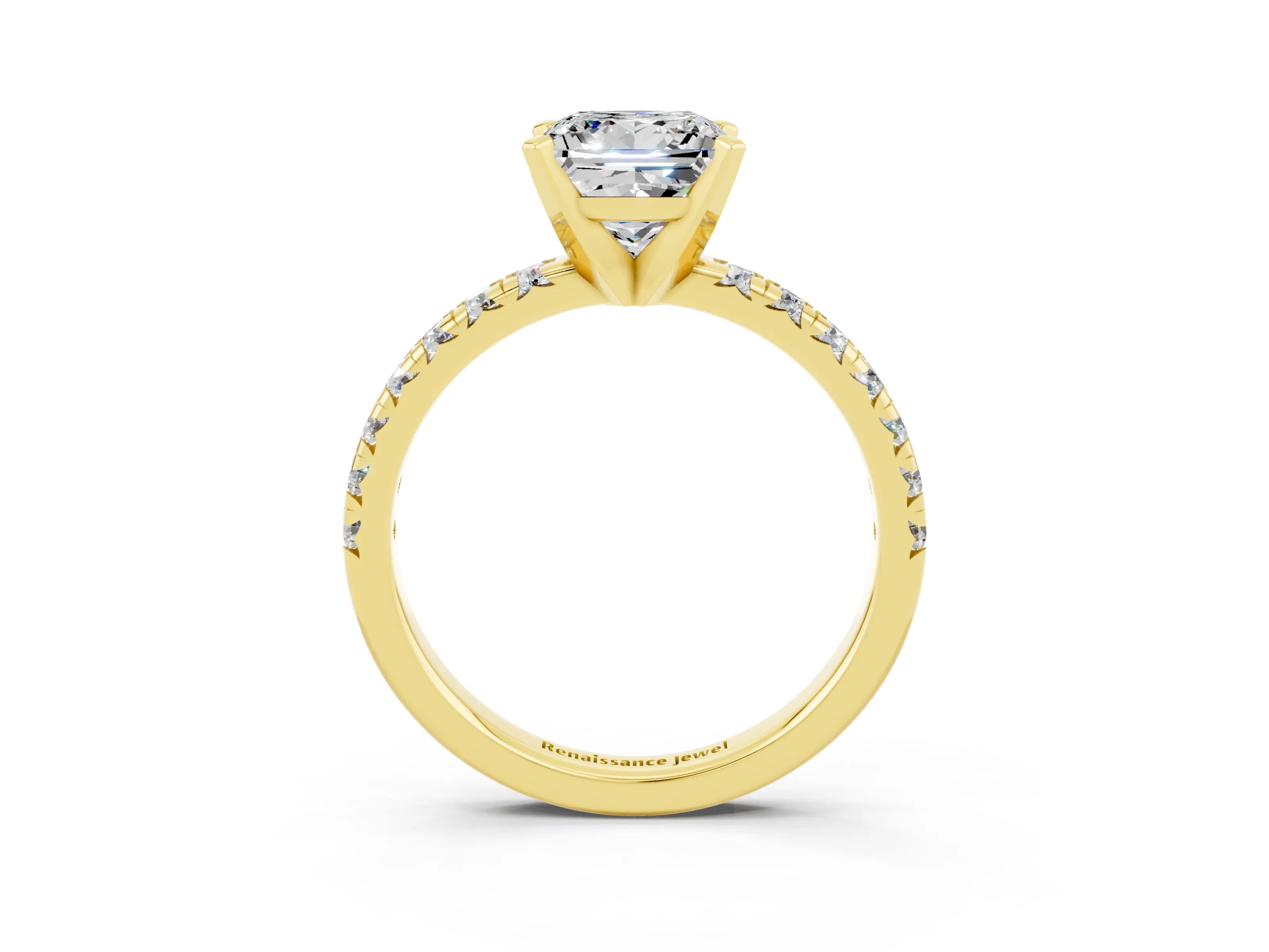 Yellow gold Princess Cut Solitaire Pave Diamond Engagement Ring with Four-Prong Setting_3