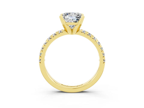 Yellow gold Princess Cut Solitaire Pave Diamond Engagement Ring with Four-Prong Setting_3