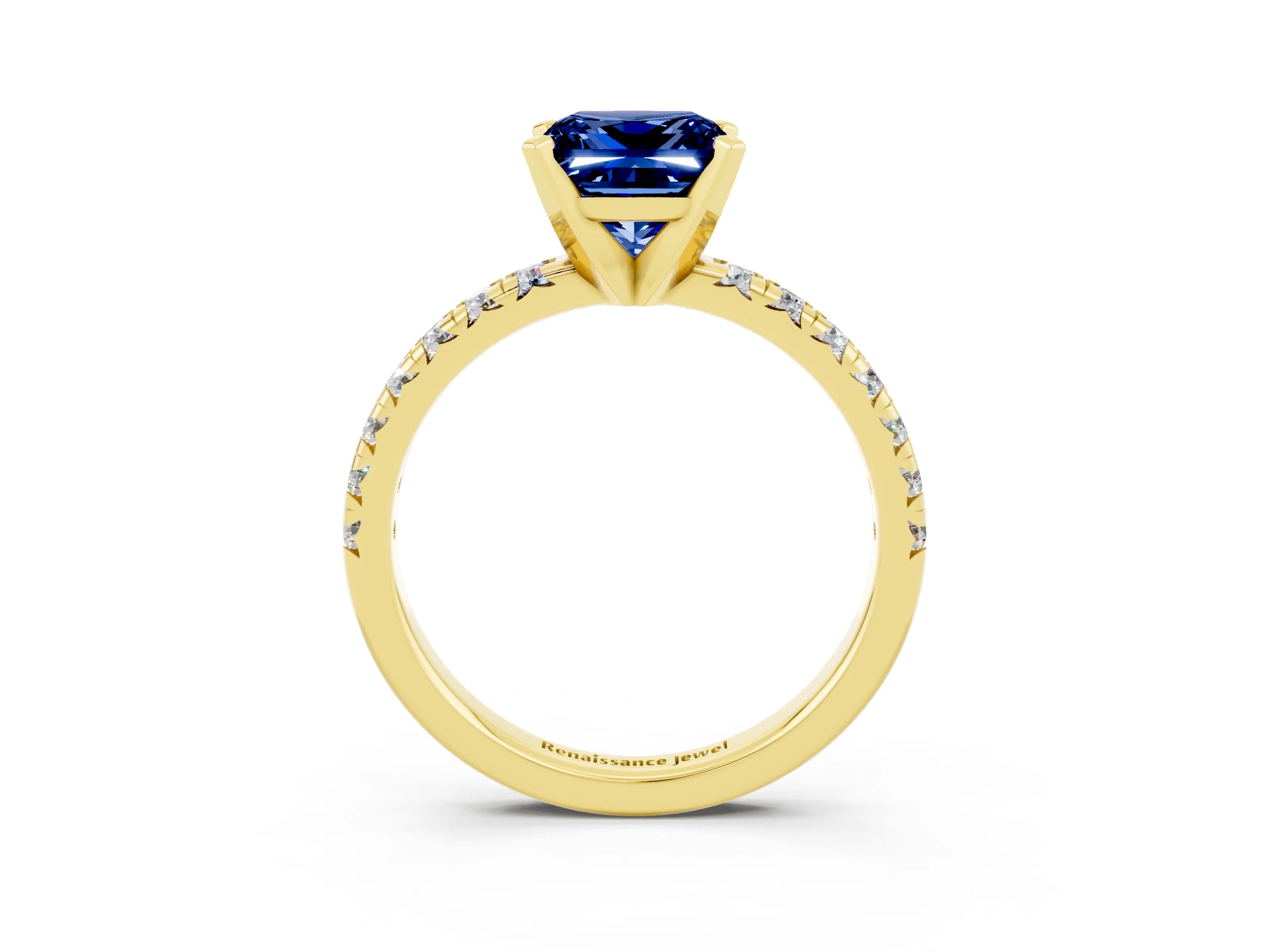 Yellow gold Princess Cut Solitaire Pave Diamond Engagement Ring with Four-Prong Setting_3