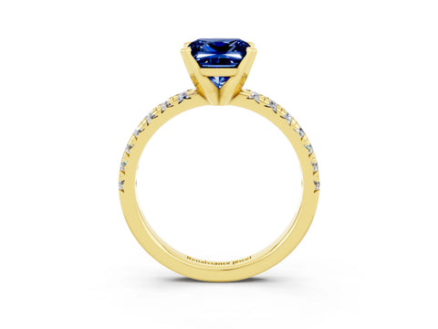 Yellow gold Princess Cut Solitaire Pave Diamond Engagement Ring with Four-Prong Setting_3
