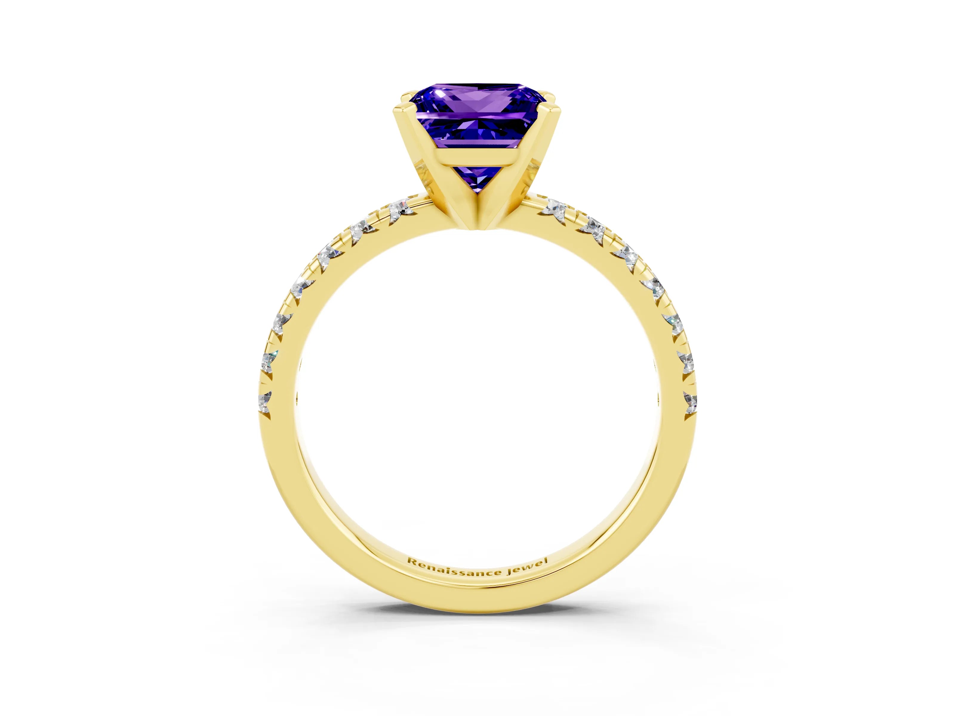 Yellow gold Princess Cut Solitaire Pave Diamond Engagement Ring with Four-Prong Setting_3