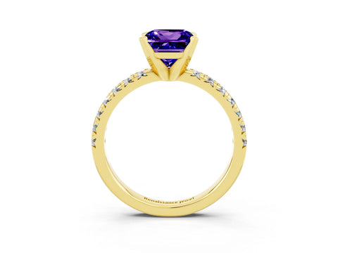 Yellow gold Princess Cut Solitaire Pave Diamond Engagement Ring with Four-Prong Setting_3