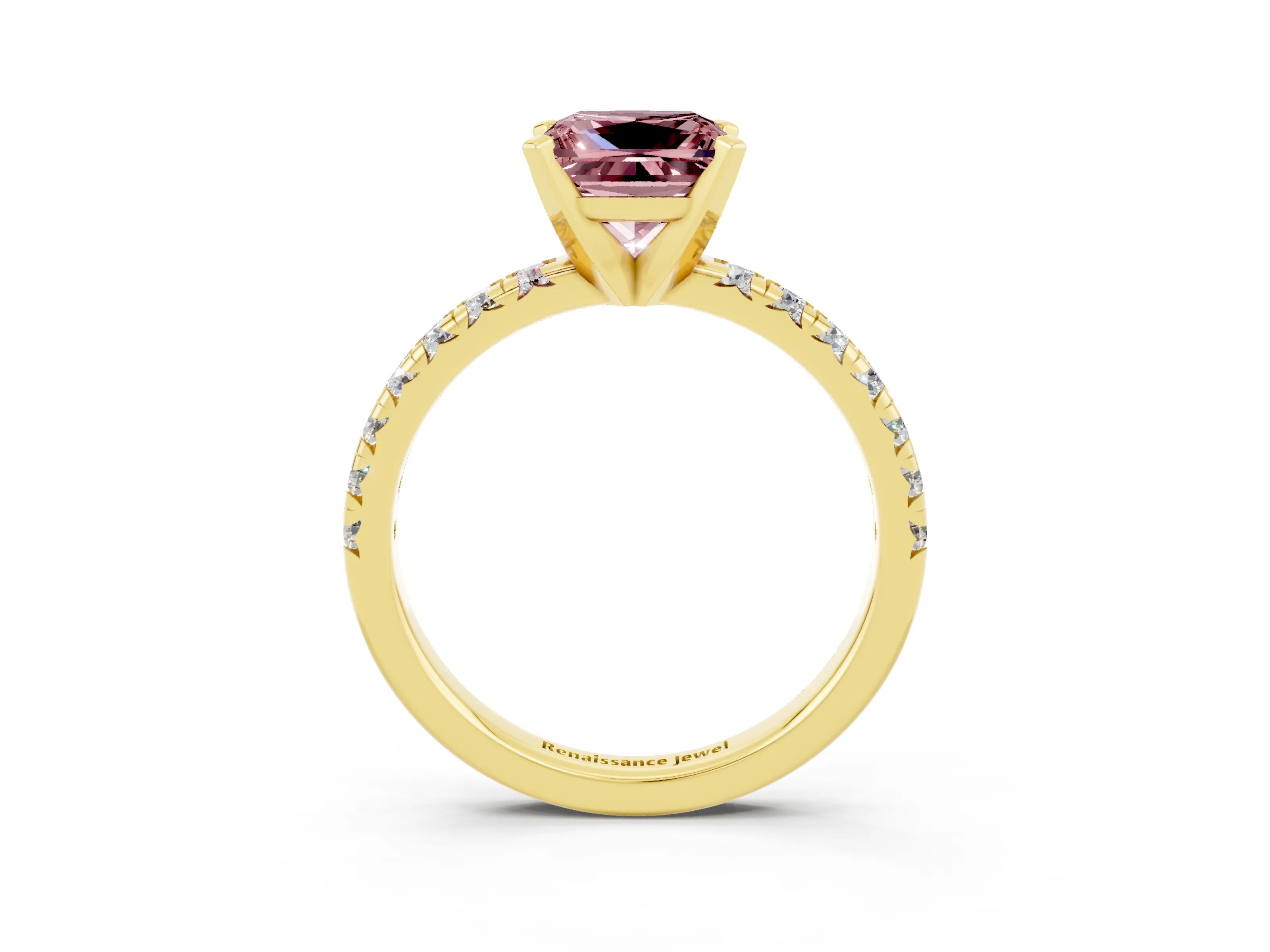 Yellow gold Princess Cut Solitaire Pave Diamond Engagement Ring with Four-Prong Setting_3