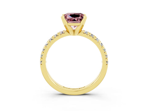 Yellow gold Princess Cut Solitaire Pave Diamond Engagement Ring with Four-Prong Setting_3
