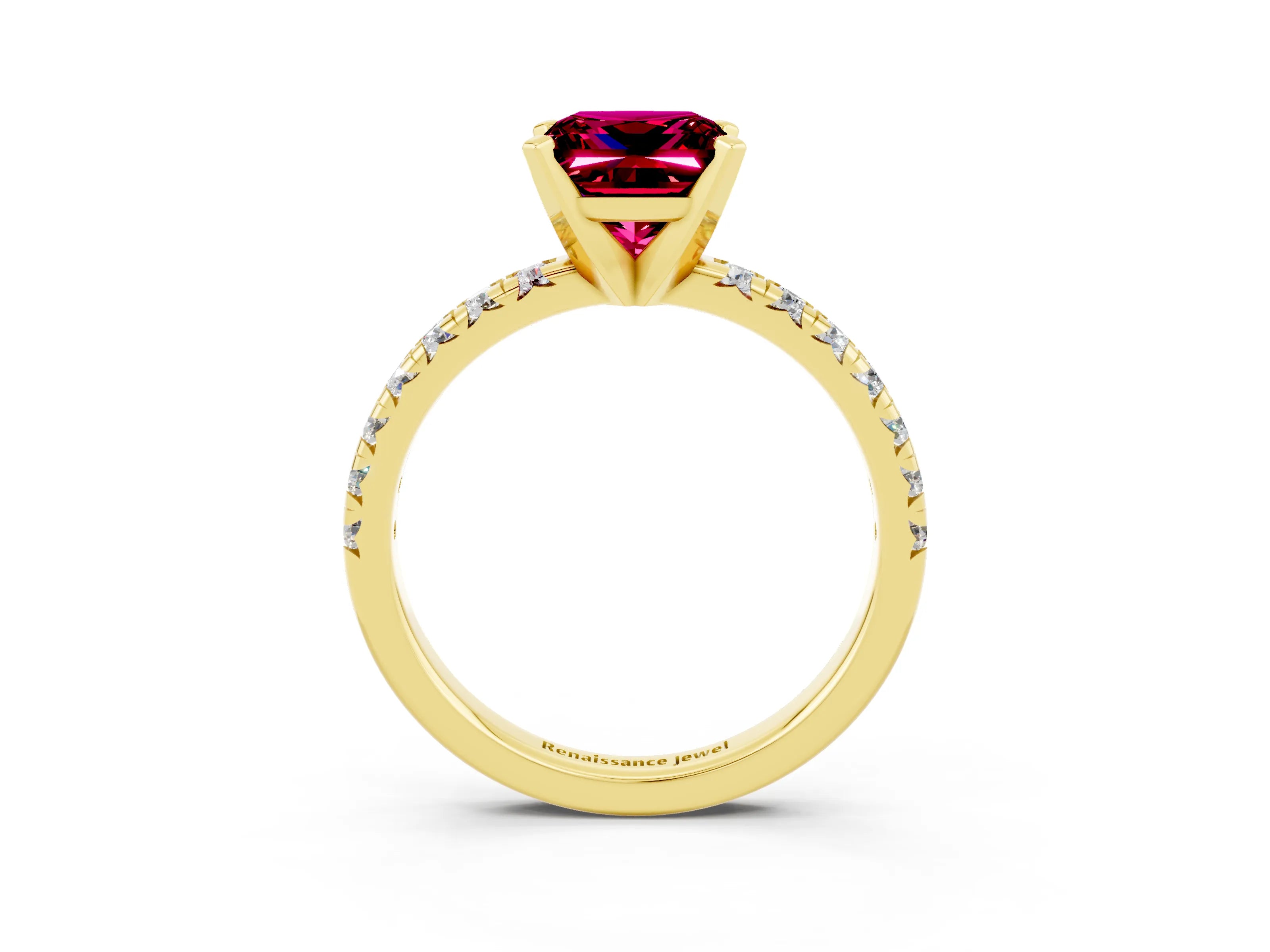 Yellow gold Princess Cut Solitaire Pave Diamond Engagement Ring with Four-Prong Setting_3