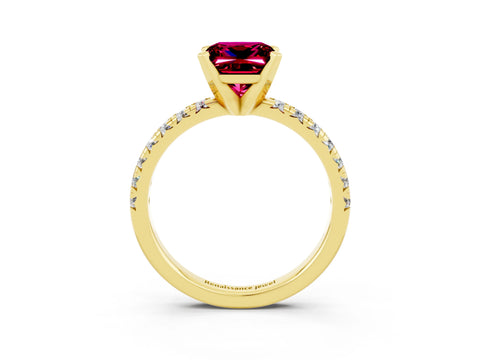 Yellow gold Princess Cut Solitaire Pave Diamond Engagement Ring with Four-Prong Setting_3