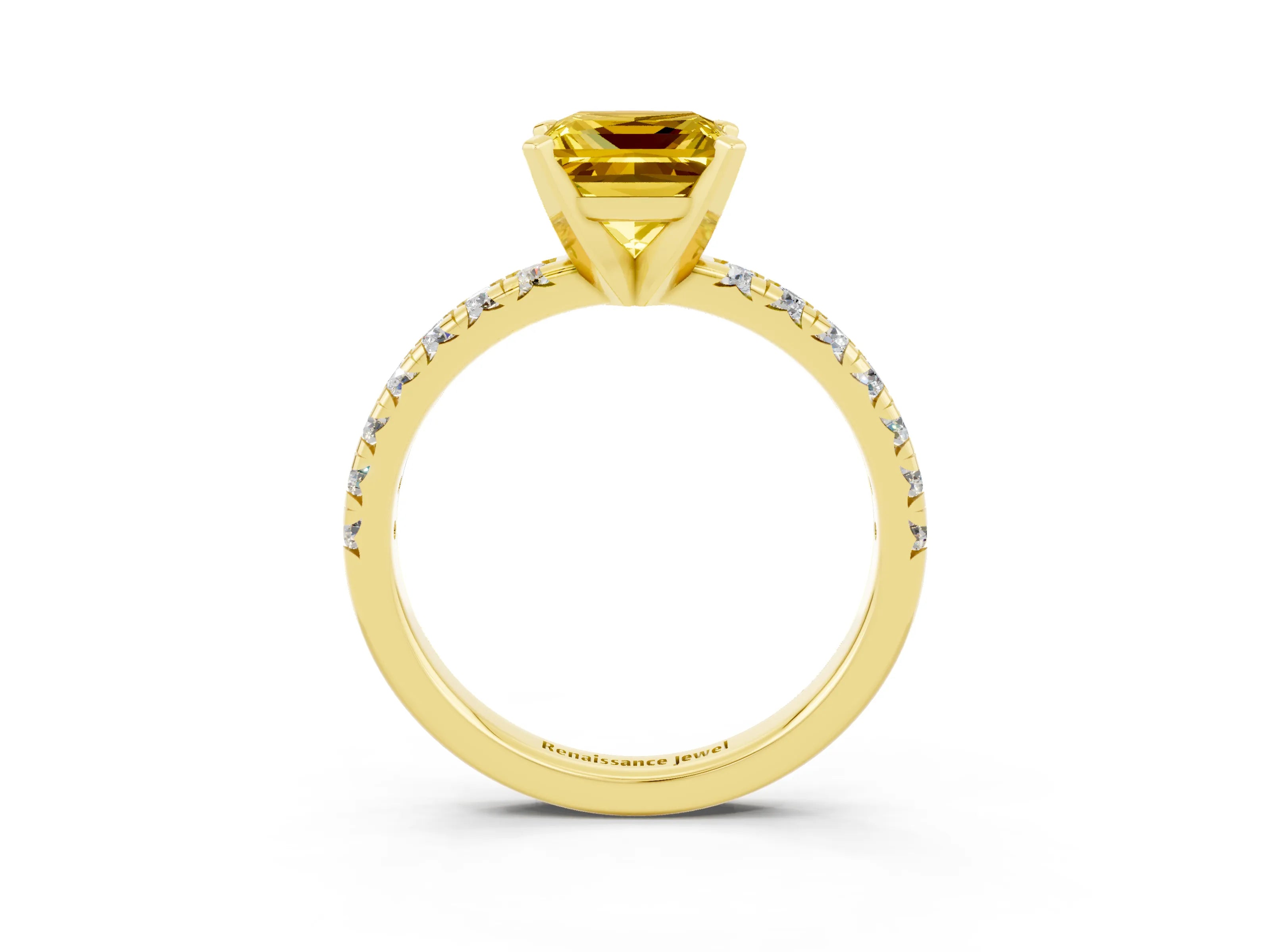 Yellow gold Princess Cut Solitaire Pave Diamond Engagement Ring with Four-Prong Setting_3