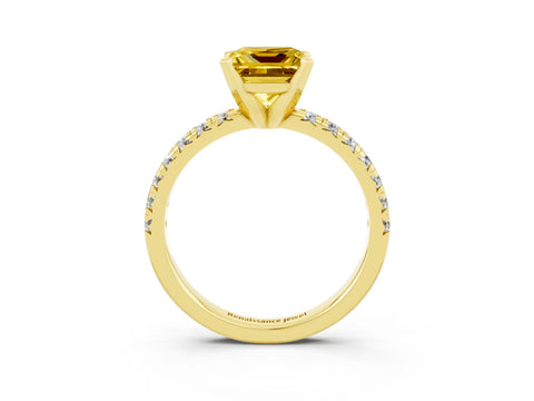 Yellow gold Princess Cut Solitaire Pave Diamond Engagement Ring with Four-Prong Setting_3