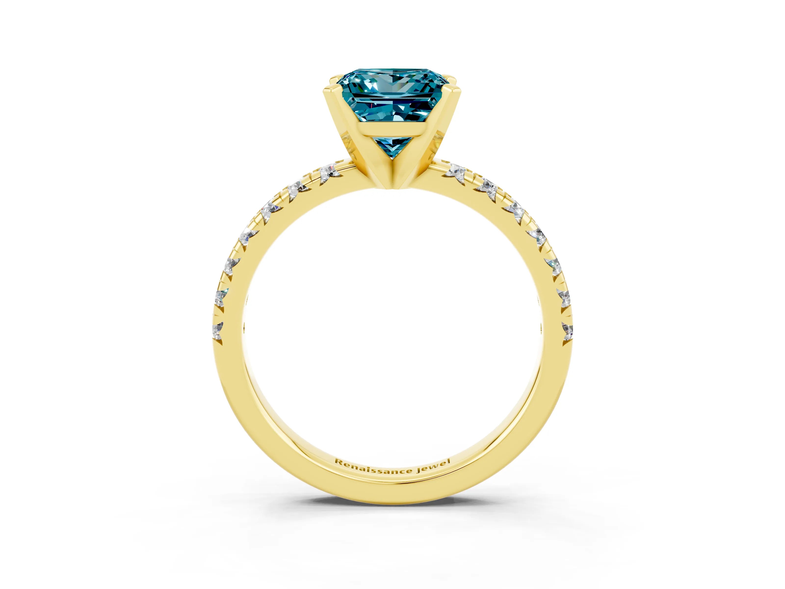 Yellow gold Princess Cut Solitaire Pave Diamond Engagement Ring with Four-Prong Setting_3