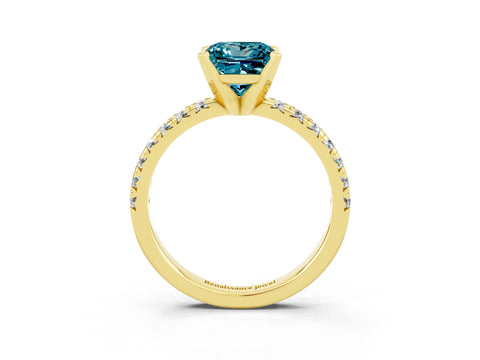 Yellow gold Princess Cut Solitaire Pave Diamond Engagement Ring with Four-Prong Setting_3