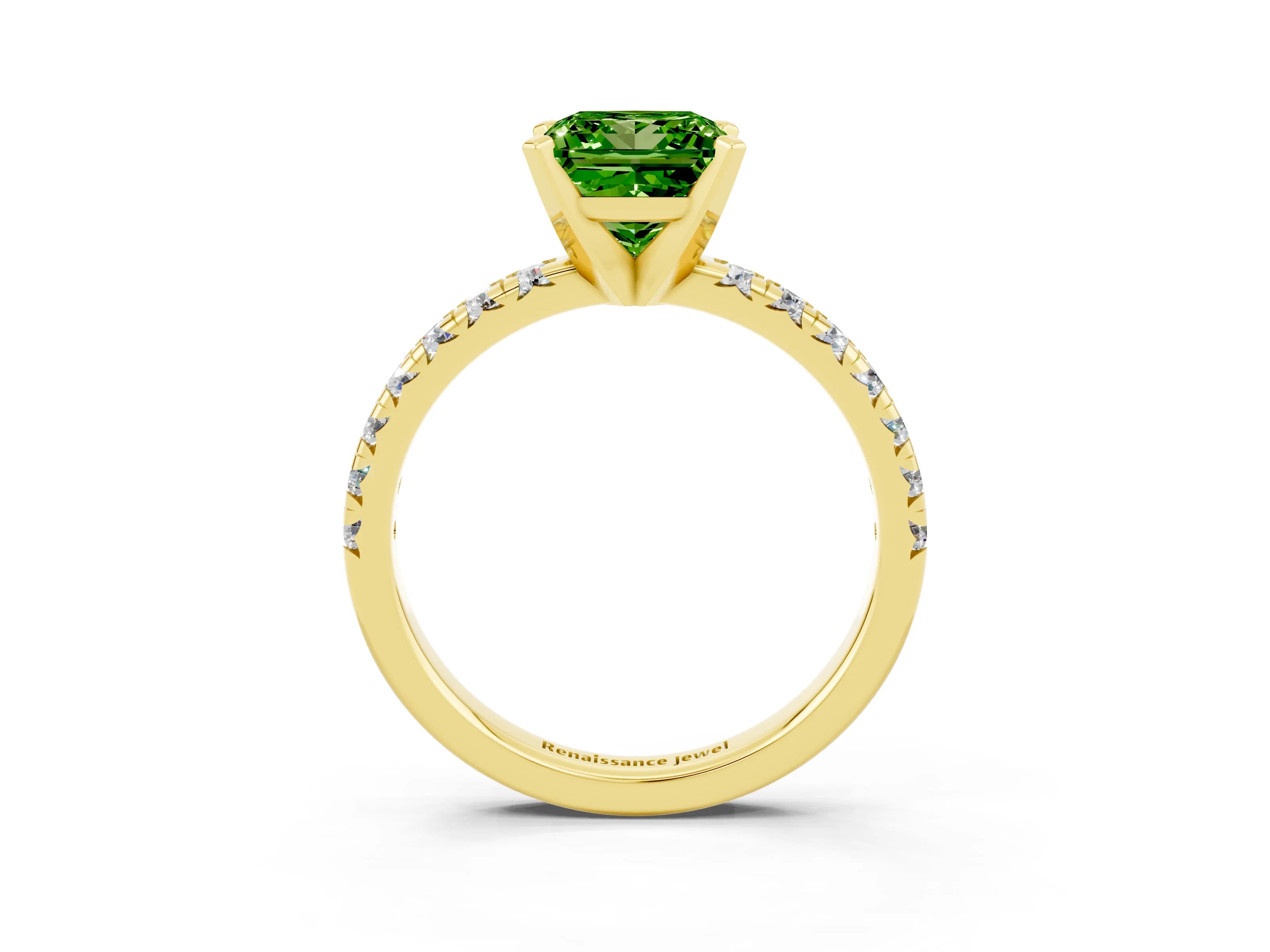 Yellow gold Princess Cut Solitaire Pave Diamond Engagement Ring with Four-Prong Setting_3